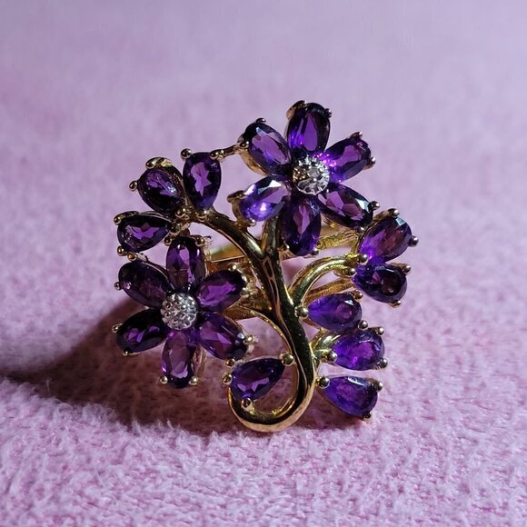 JTV Amethyst and White Topaz Ring Size 9 - Picture 3 of 6